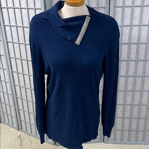 Coco Y Club Blue Turtleneck Sweater with Asymmetrical Collar, Women’s Medium